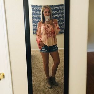 Tie dye cold shoulder blouse